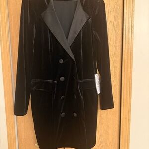 Elegant Black Velvet Tuxedo Blazer dress